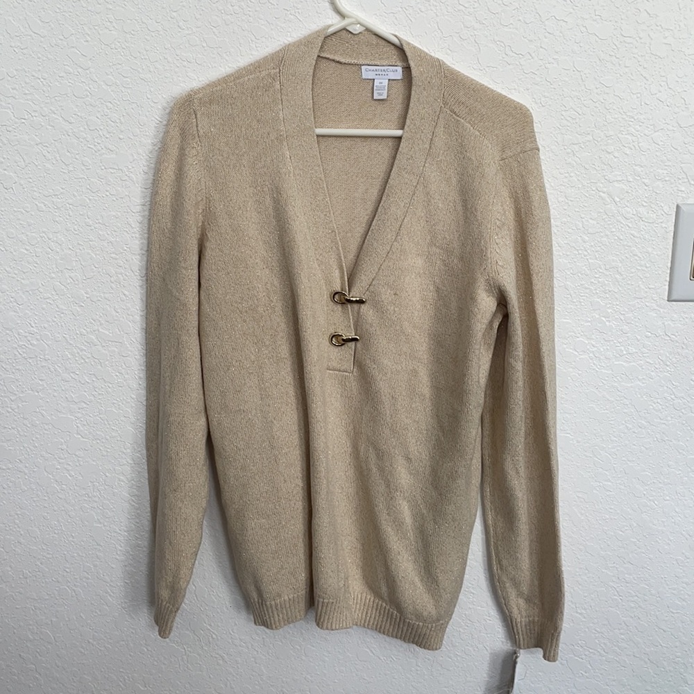Charter Club V Neck Metallic Sweater Gold 0X